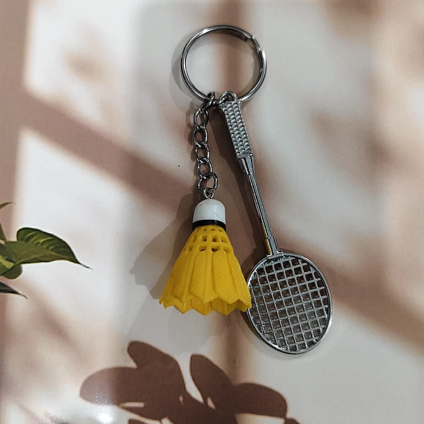 Yellow, Badminton and Shuttle Keychain