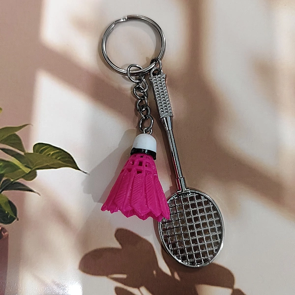 Pink, Badminton and Shuttle Keychain
