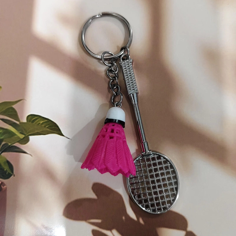 Pink, Badminton and Shuttle Keychain