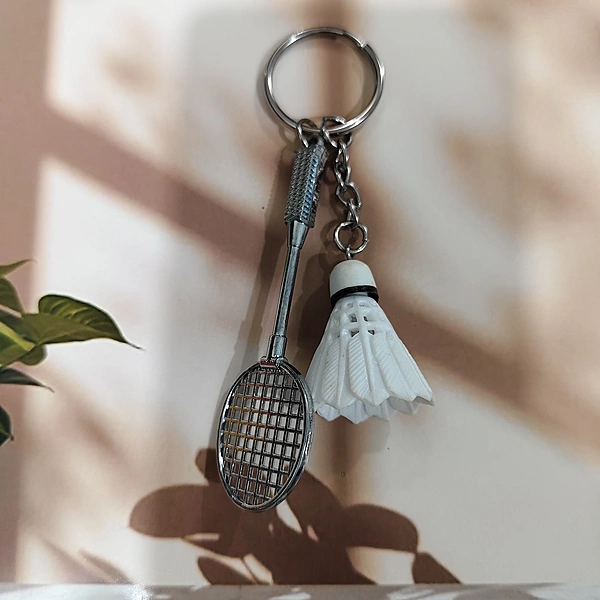 White, Badminton and Shuttle Keychain