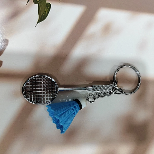 Blue, Badminton and Shuttle Keychain