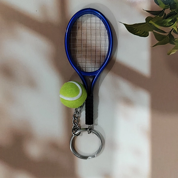 Blue, Tennis Racket With Ball Key Chain