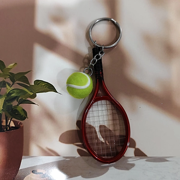 Red, Tennis Racket With Ball Key Chain