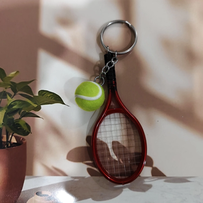 Red, Tennis Racket With Ball Key Chain