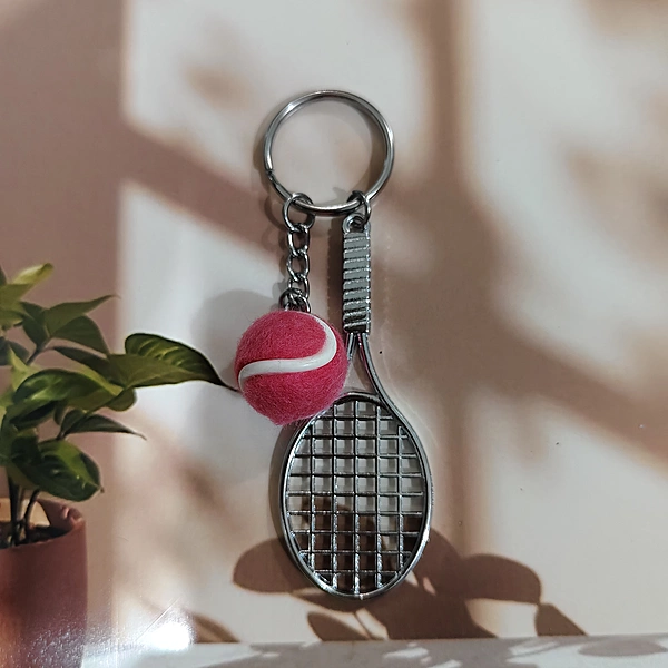 Red, Tennis Racket Matel With Ball Key Chain