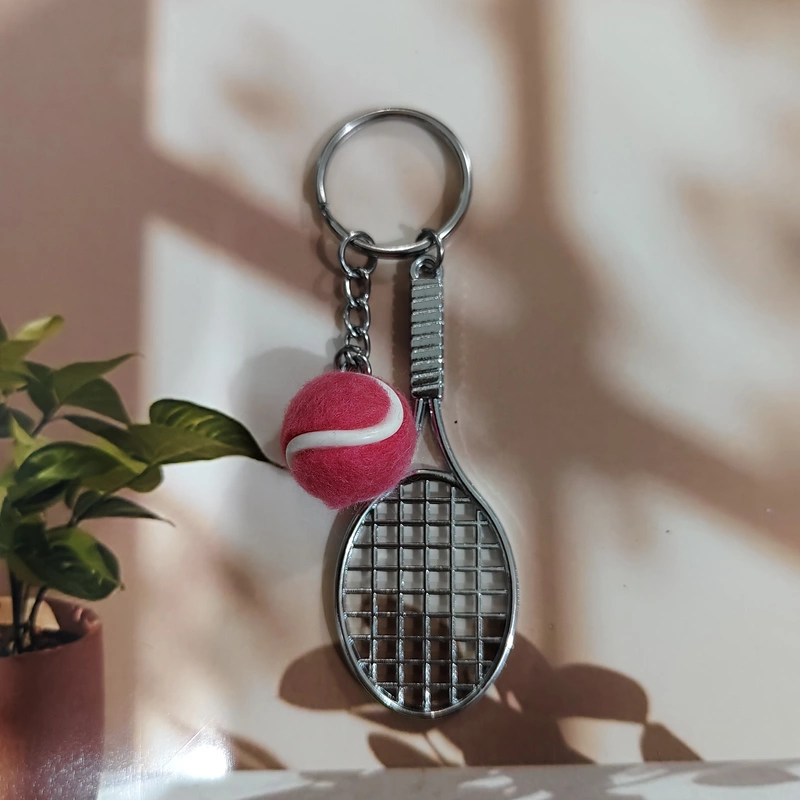 Red, Tennis Racket Matel With Ball Key Chain