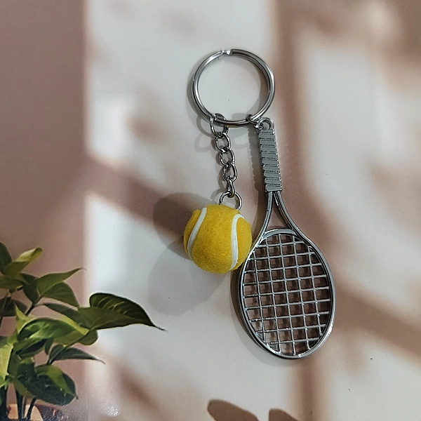 Yellow, Tennis Racket Matel With Ball Key Chain