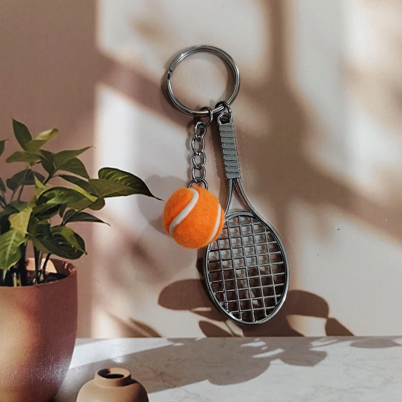 Orange, Tennis Racket Matel With Ball Key Chain