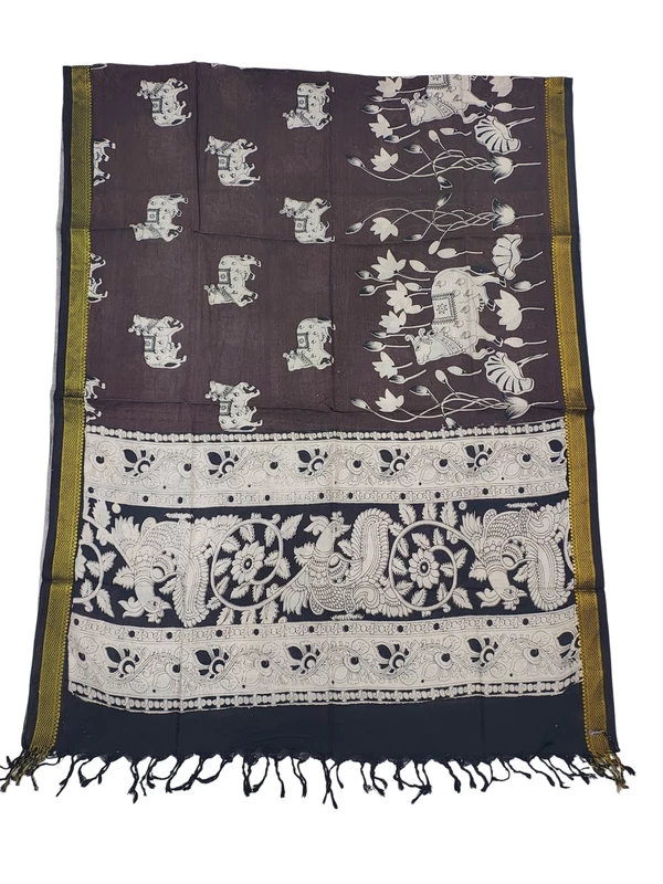 Coffee Brown Kalamkari Silk Nizam Border Dupatta