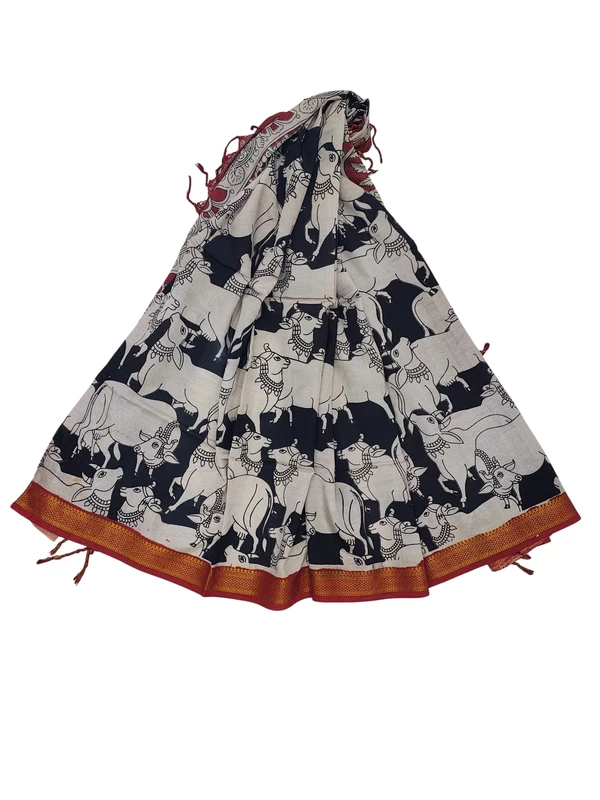 Black Kalamkari Silk With Maroon Nizam Border Dupatta