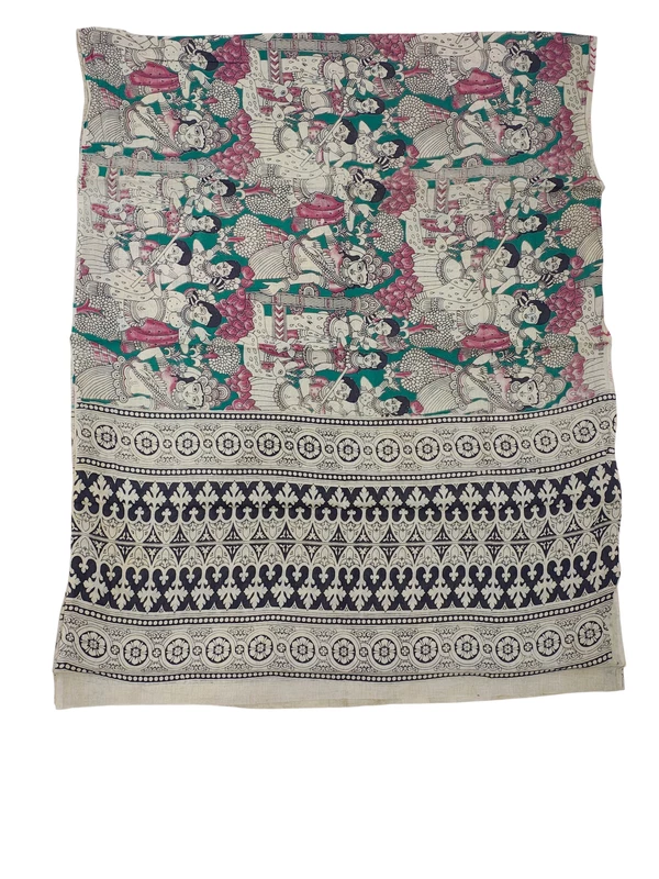Wine & Green Kalamkari Pure Cotton Dupatta