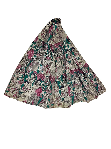 Wine & Green Kalamkari Pure Cotton Dupatta