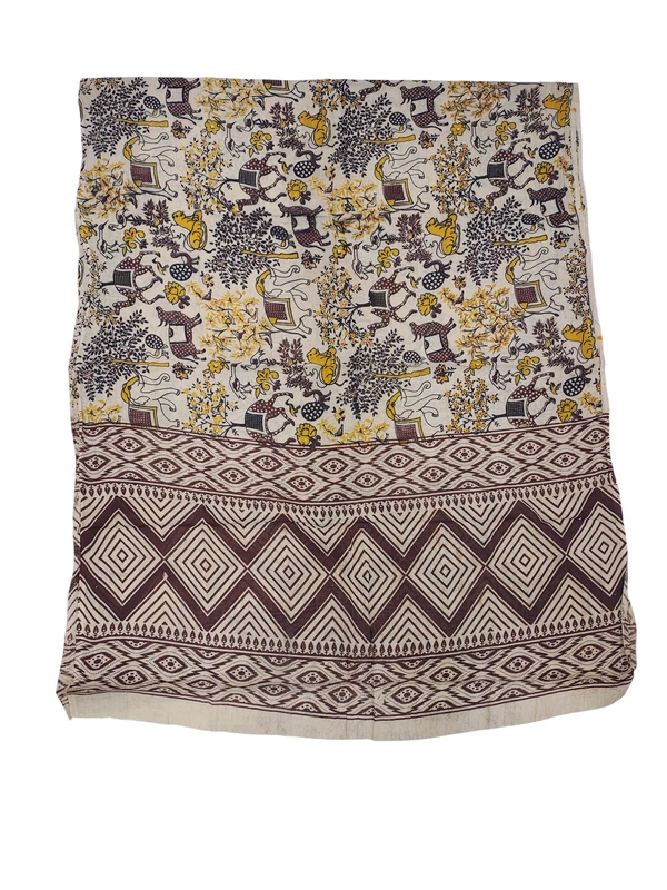 Green & Red Pure Cotton Kalamkari Hand Block Print Dress Materials
