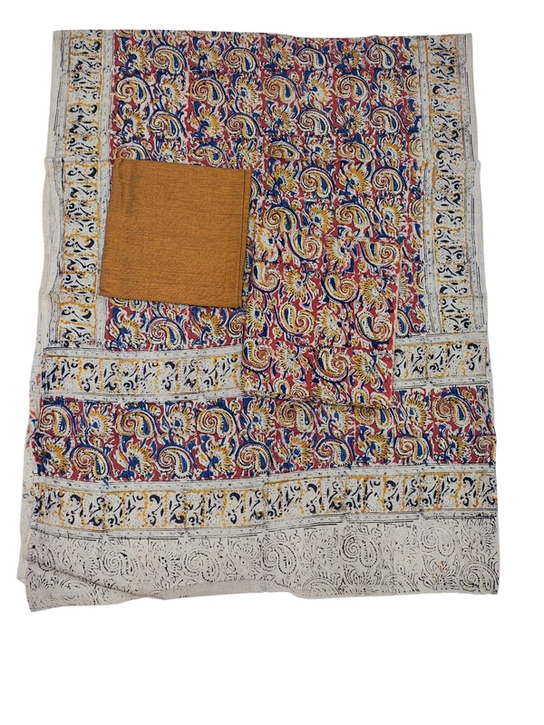 Rust Kalamkari Print Pure Cotton Unstitched Salwar Suit Set