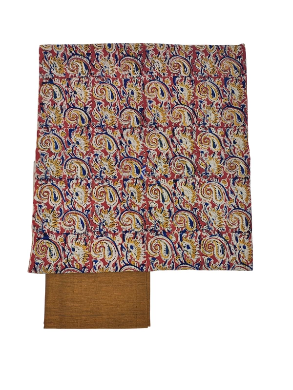 Rust Kalamkari Print Pure Cotton Unstitched Salwar Suit Set