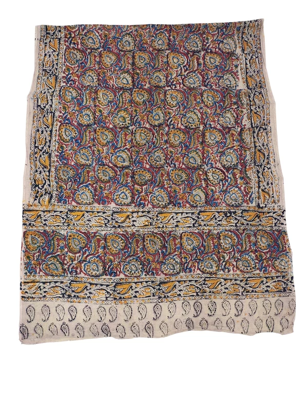Blue Pure Cotton Kalamkari Hand Block Print Unstitched Salwar Suit Set
