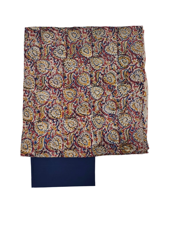 Blue Pure Cotton Kalamkari Hand Block Print Unstitched Salwar Suit Set