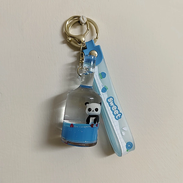 Bottle Shape , Panda ! Water Glitter Key Chain