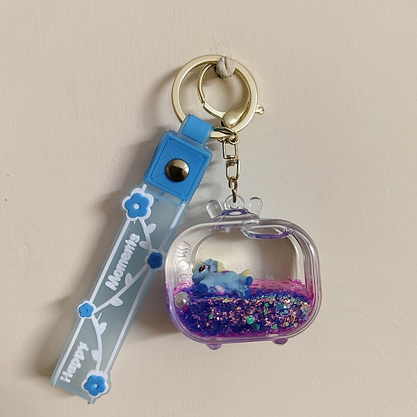 Blue Floating ! Water Glitter Key Chain