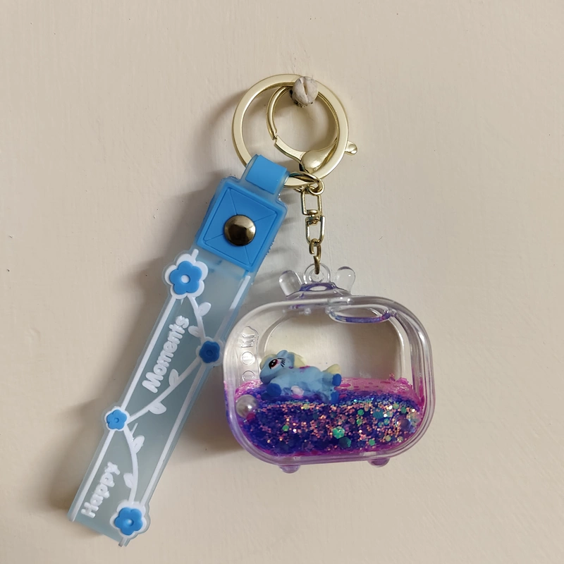 Blue Floating ! Water Glitter Key Chain