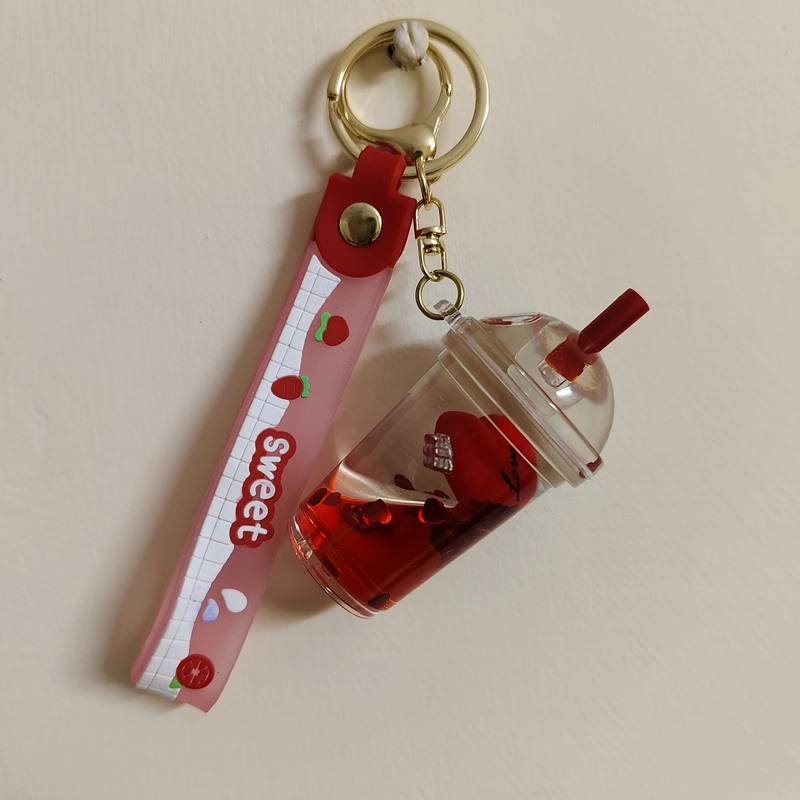 Strawberry Cup ! Water Glitter Key Chain