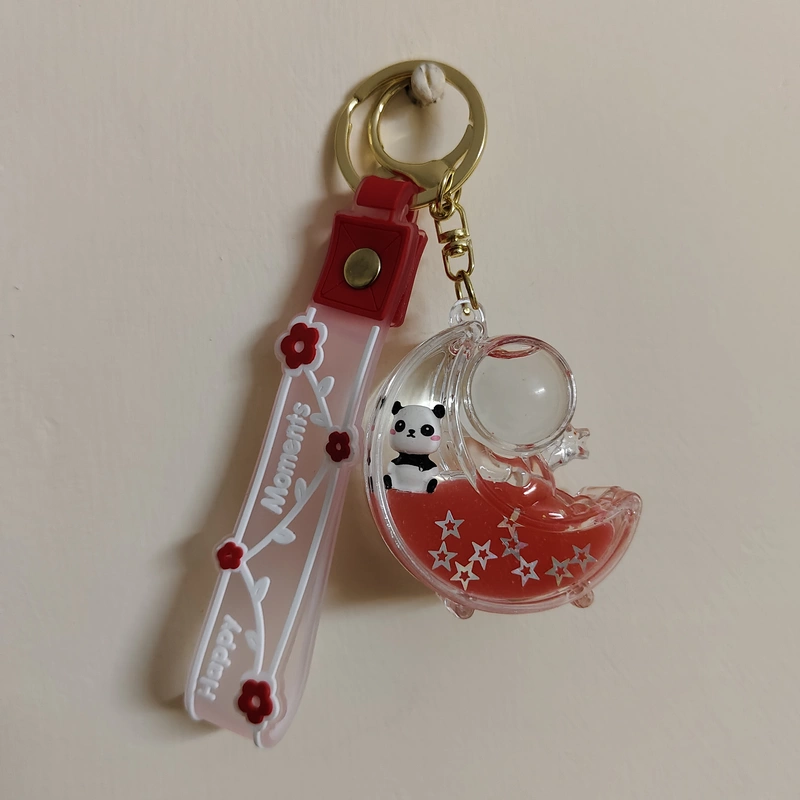 Moon design Panda ! Water Glitter Key Chain