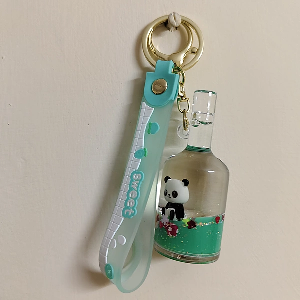 Bottal Shape Panda ! Water Glitter Key Chain
