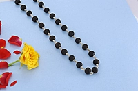Silver Tied Wooden Beads ebony Mala (Black)