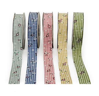 Delicate Flower Check Ribbon - Blue