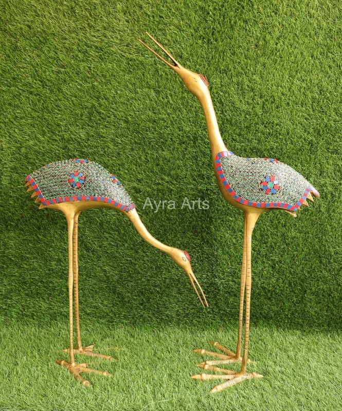 Brass Pair of Decorative Sarus Crane Set with Stone work -  31 Inch Height