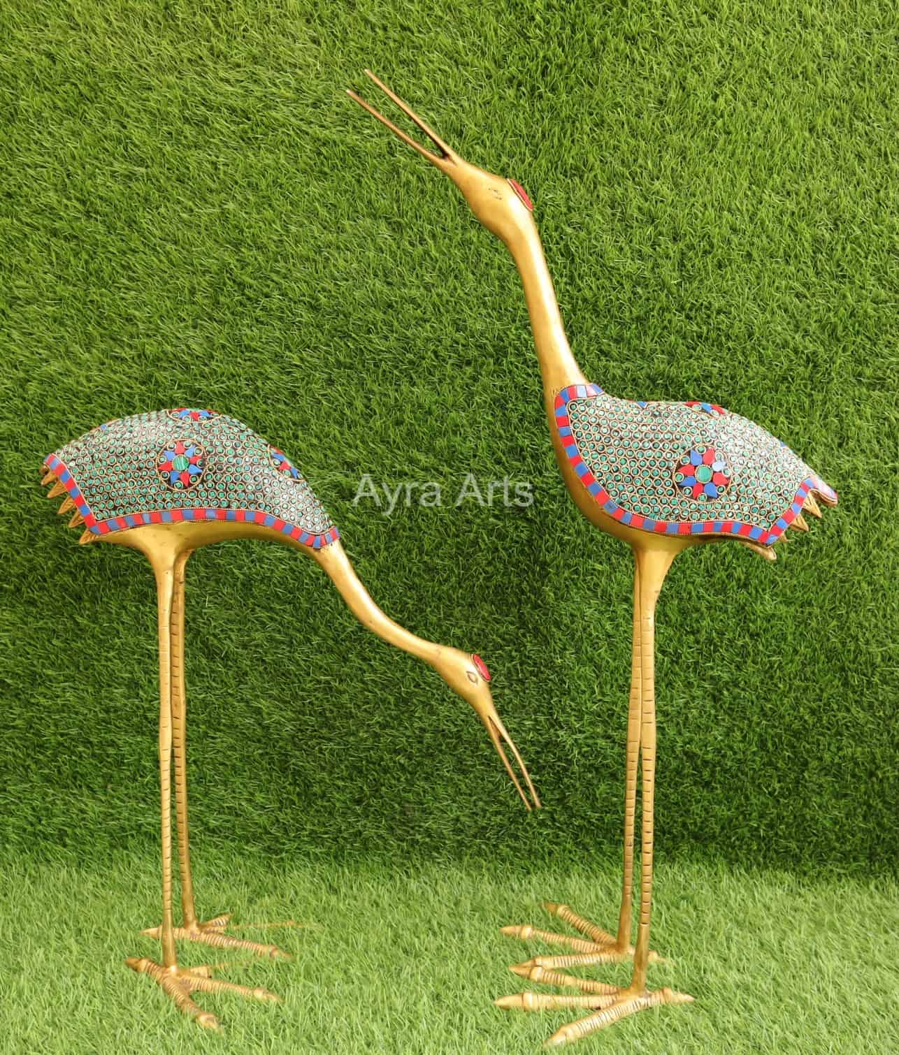 Brass Pair of Decorative Sarus Crane Set with Stone work -  31 Inch Height
