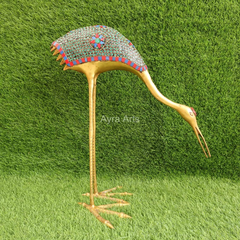 Brass Pair of Decorative Sarus Crane Set with Stone work -  31 Inch Height