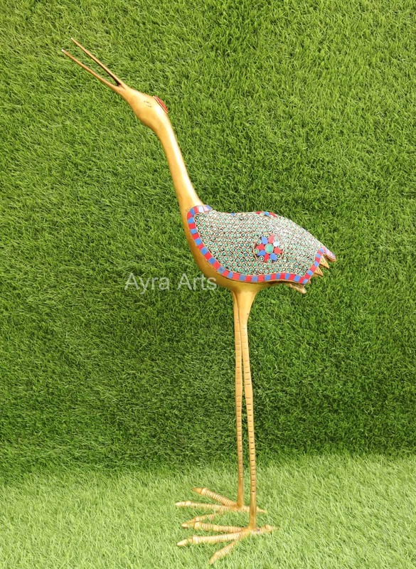 Brass Pair of Decorative Sarus Crane Set with Stone work -  31 Inch Height
