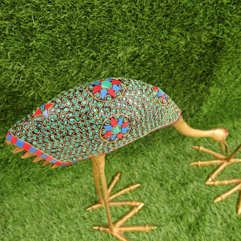 Brass Pair of Decorative Sarus Crane Set with Stone work -  31 Inch Height