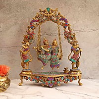 Serene Radha Krishna Swing With Stone Work in Brass - 18 Inch Height