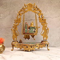 Serene Radha Krishna Swing With Stone Work in Brass - 18 Inch Height
