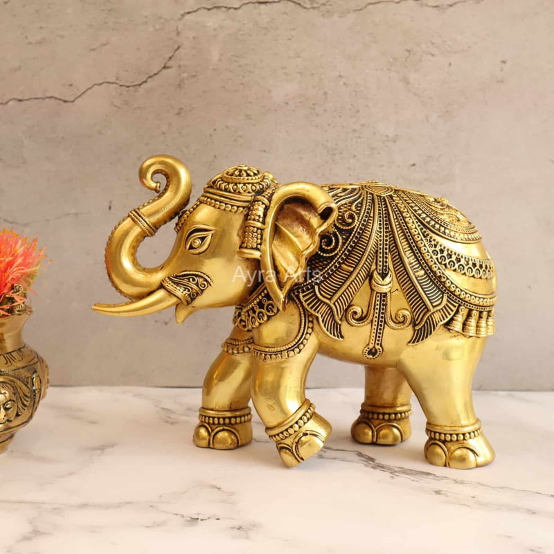 Premium Brass Lightweight Elephant - 7 Inch Height