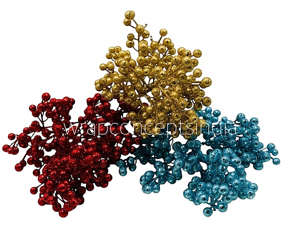 Premium Glitter Berry Cluster - Gold/Red/Blue