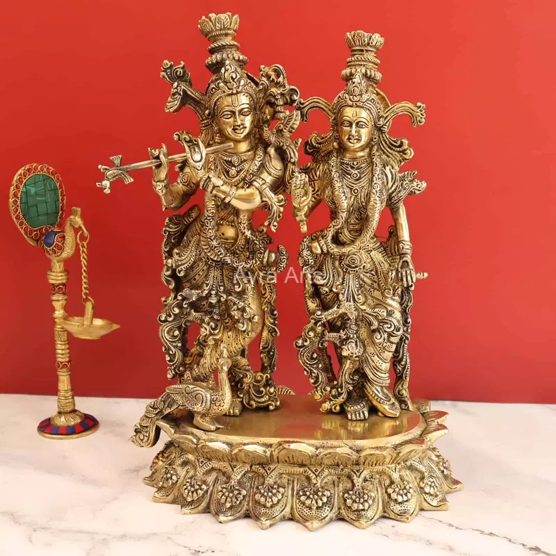 Blissful Brass Radha Krishna - 14 inches