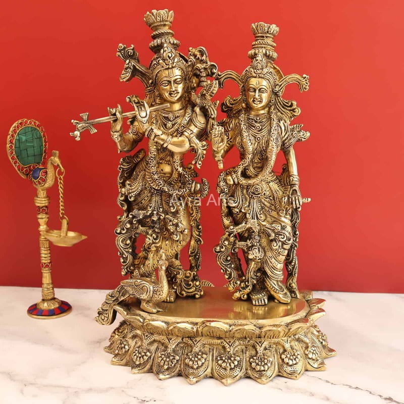 Blissful Brass Radha Krishna - 14 inches