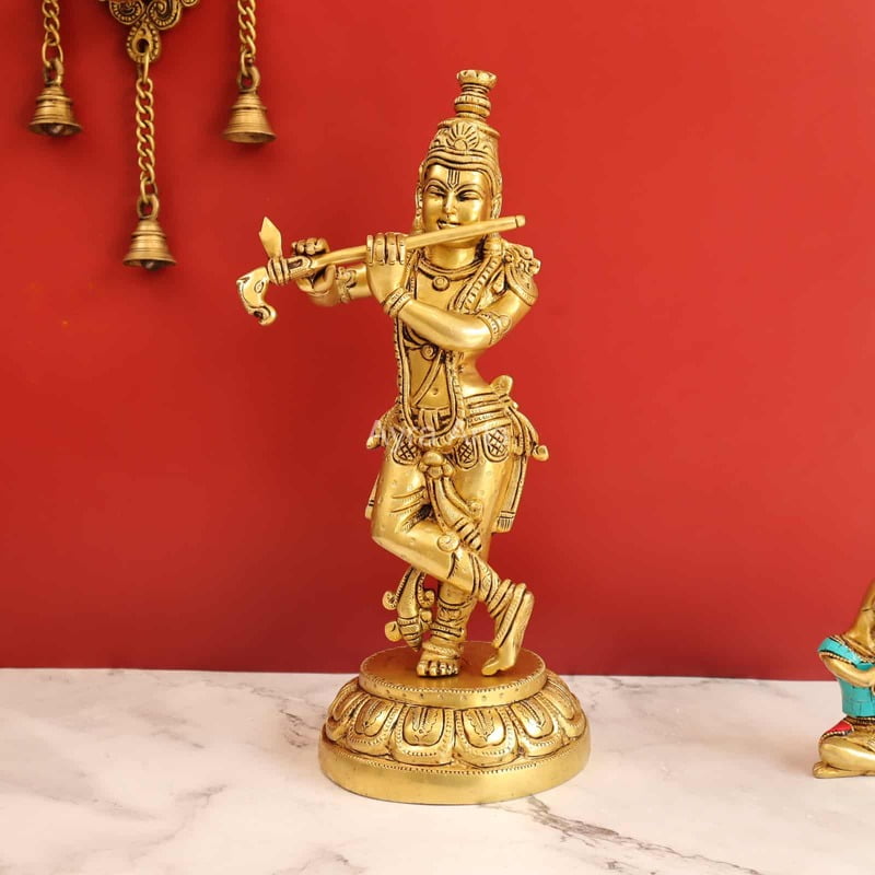 Radiant Krishna in Brass - 13 Inch Height