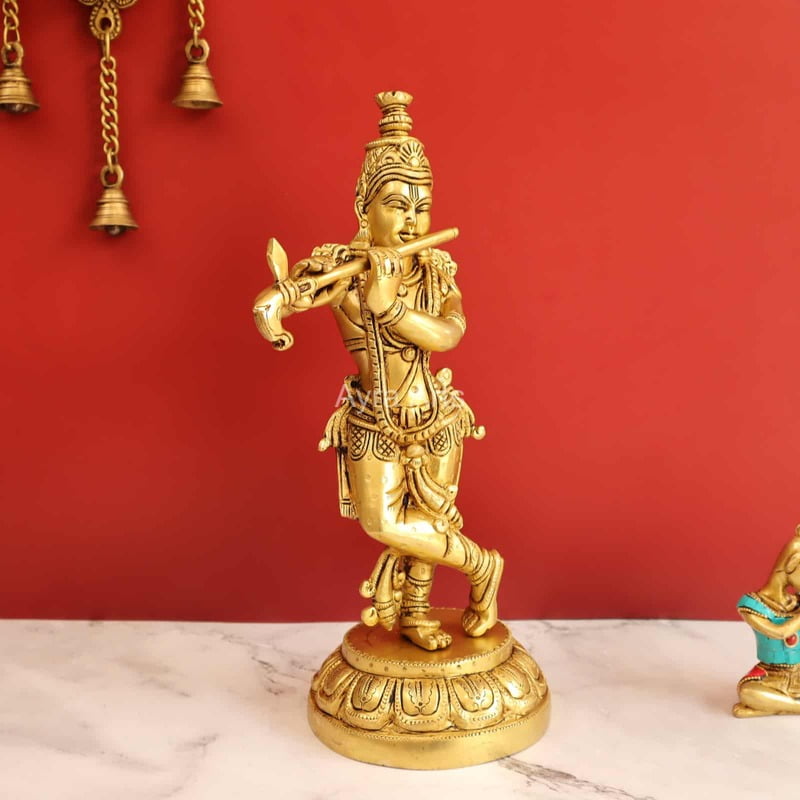 Radiant Krishna in Brass - 13 Inch Height