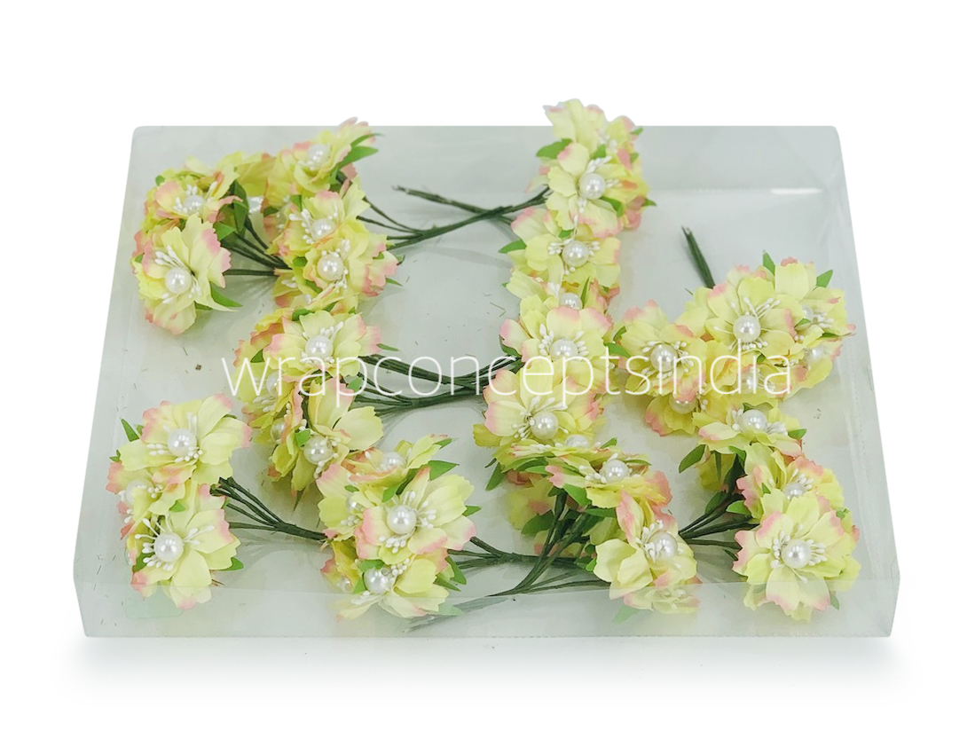 Flowers with White Pearl Centre-Lemon With Hints Of Pink