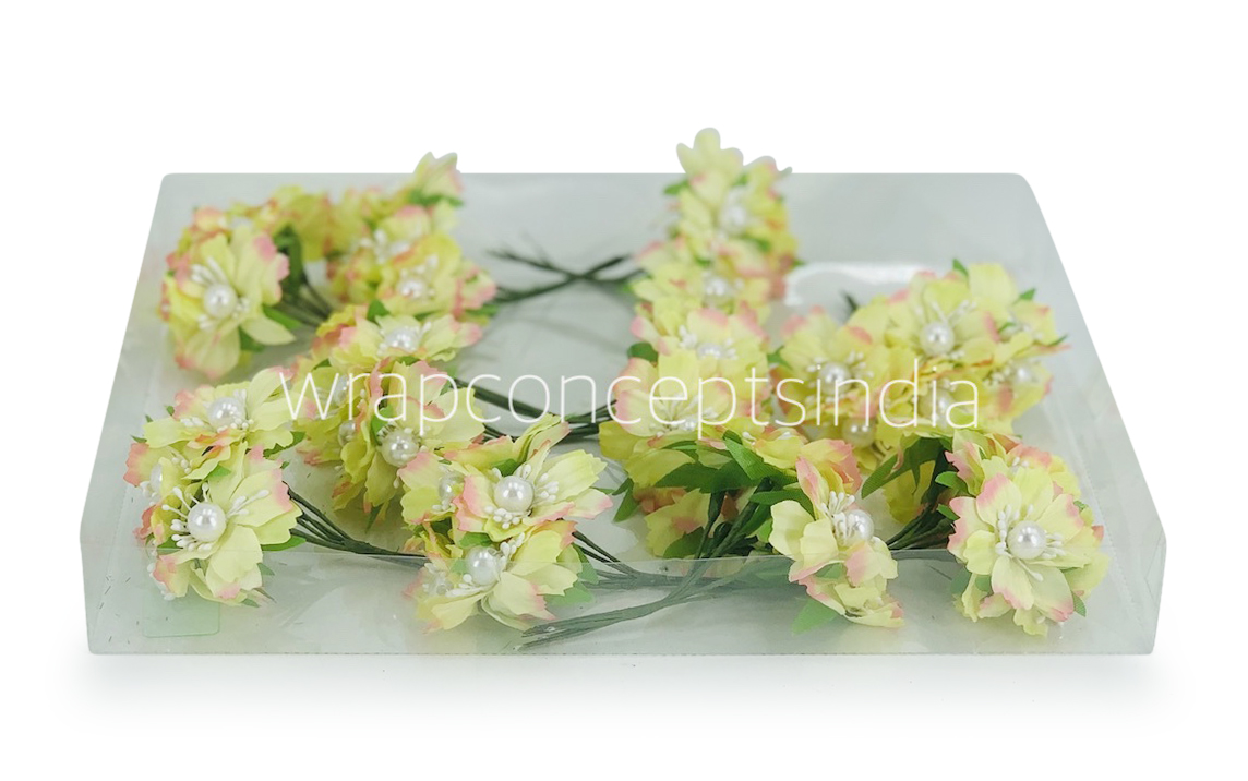 Flowers with White Pearl Centre-Lemon With Hints Of Pink
