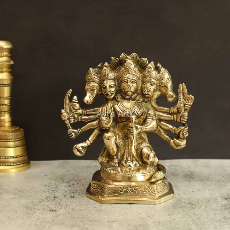 Sacred Brass Pancha Mukha Hanuman - 7 inches