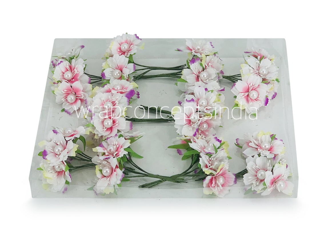 Flowers with White Pearl Centre-White With Hints Of Pink