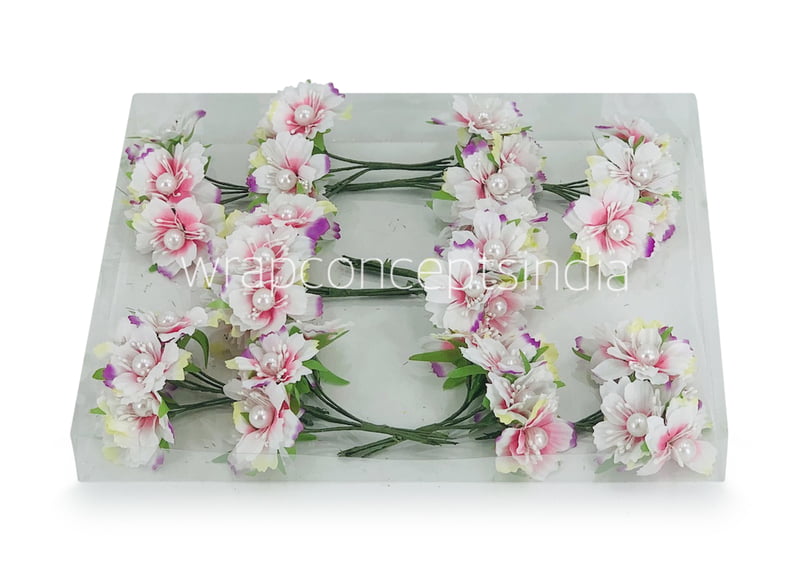 Flowers with White Pearl Centre-White With Hints Of Pink