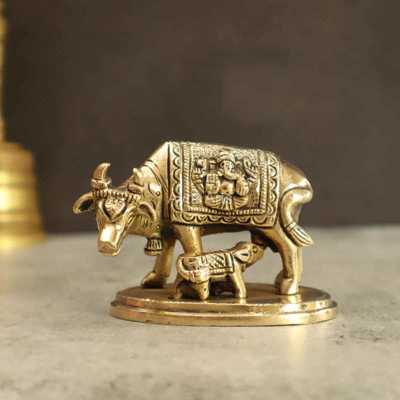 Adorable Cow And Calf in Brass - 2.2 Inch Height