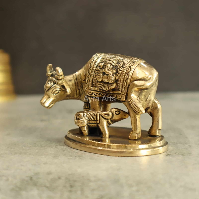 Adorable Cow And Calf in Brass - 2.2 Inch Height