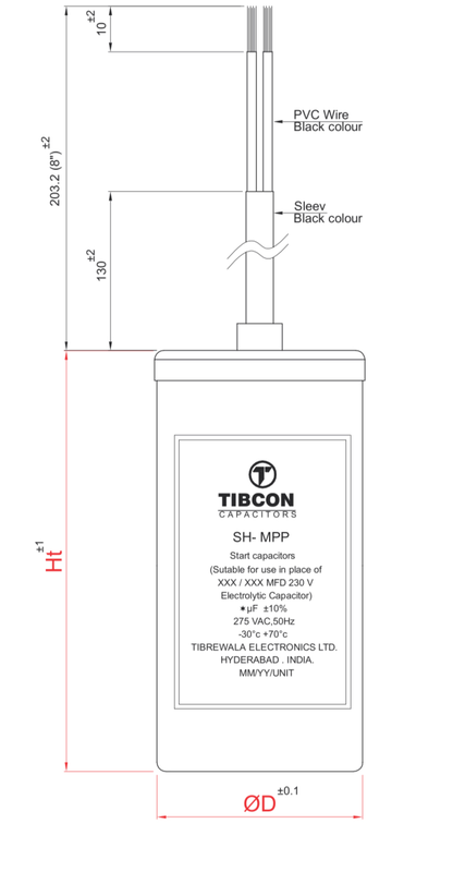 Tibcon 200-250 MFD Motor Starting Capacitor